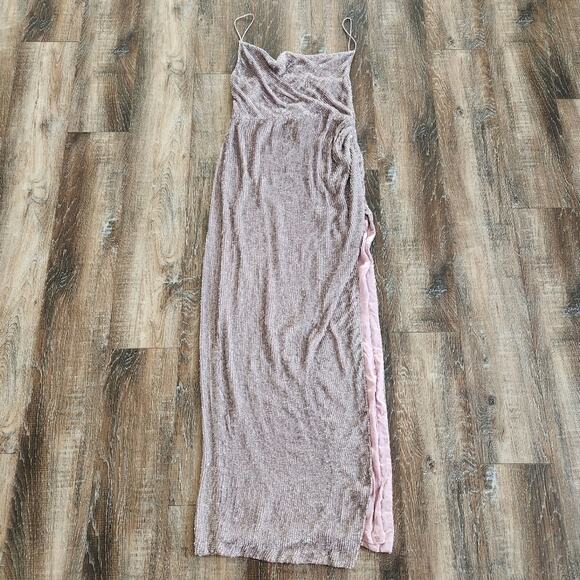 Retrofete Katya Dress in Dusty Lilac Size XL Maxi Sequins Cowl Neck Sleeveless - Picture 2 of 13